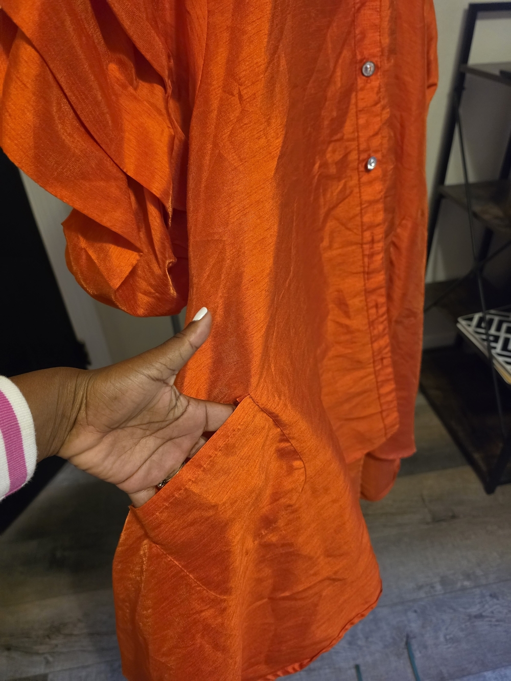 Bright Orange Button-Up Tunic Shirt - Picture 3 of 5